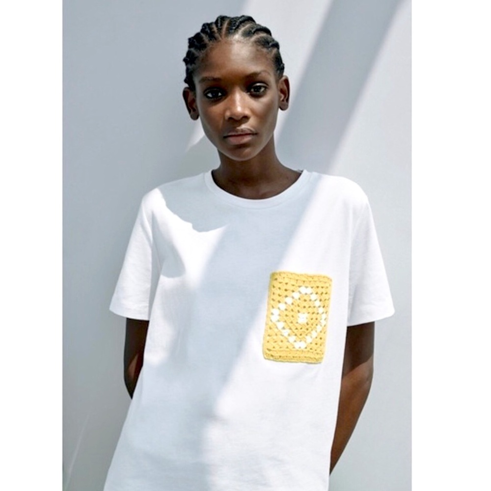 NWT Zara Crochet Pocket Tee